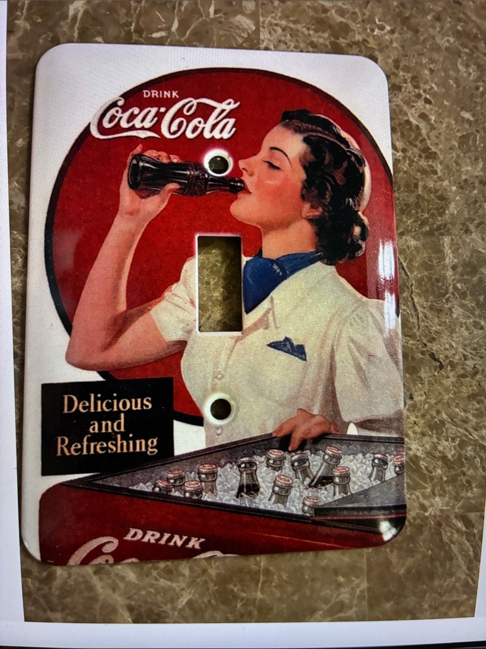 Coca-Cola Retro Metal Light Switch Plate Cover Woman Drinking Coke